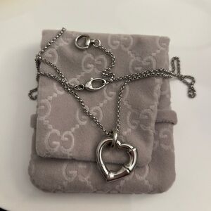 Gucci Sterling Silver Bamboo Heart Charm Link Necklace Pendant